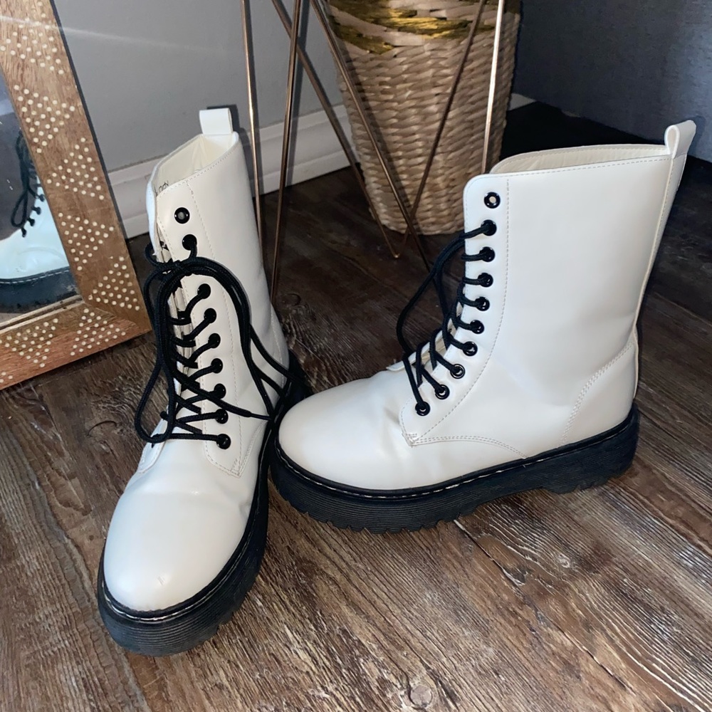 White leather boots